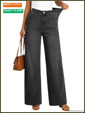 Wide Leg Stretch Knit Jeans High Rise Cotton Blend Comfort Fit